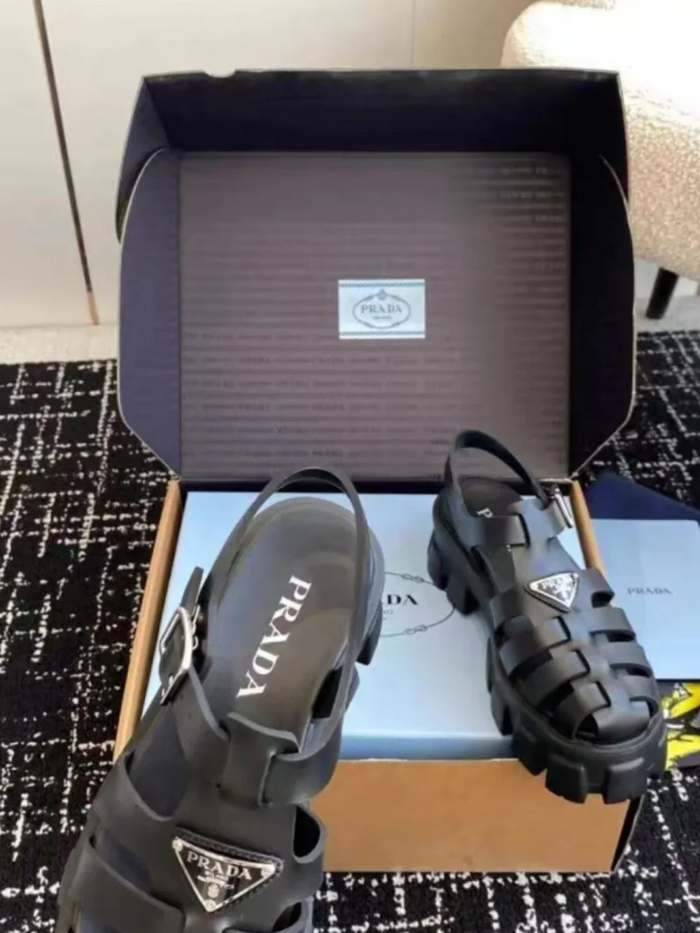Prada Black Rubber Platform Fisherman Sandals